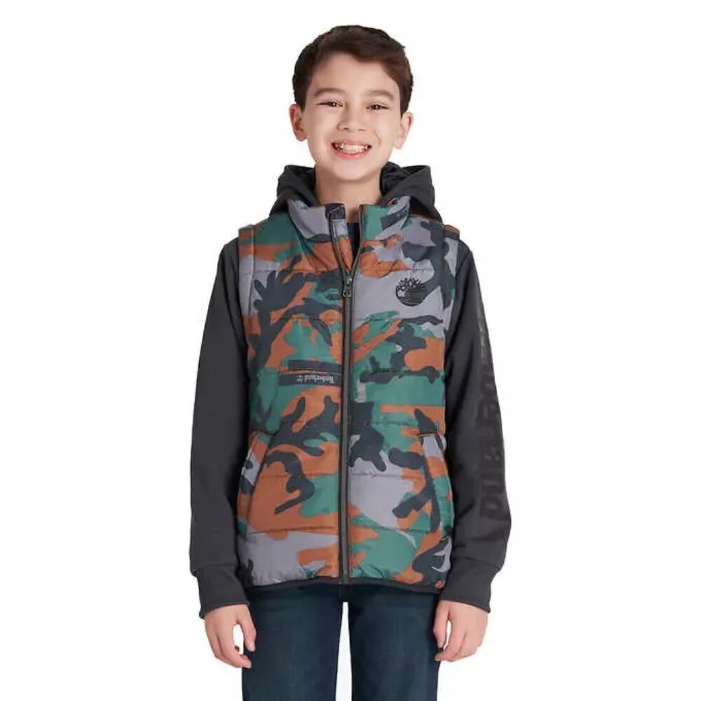 Timberland Boys Hybrid Zip Up Jacket, Camo, Mid-Weight Size 4T